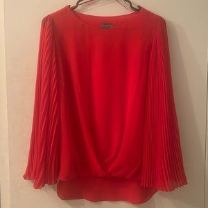 Vince Camuto Red Accordion-Pleated Bell Sleeve Top Size S